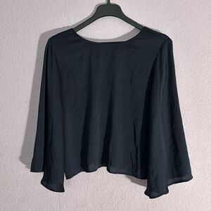 Navy Blue Open Back Wide Bell Sleeve Blouse Top